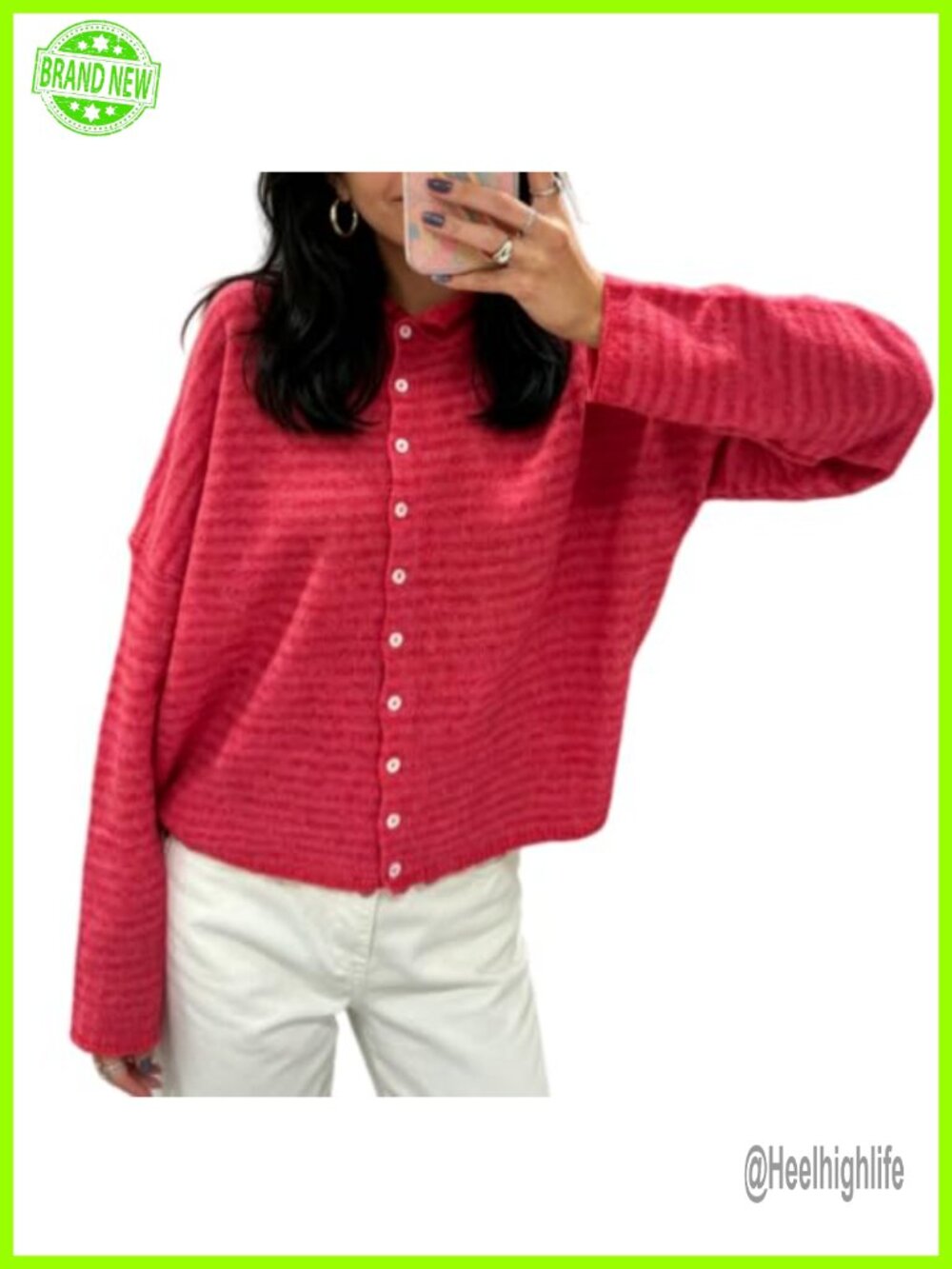 Women Knit Cardigan Sweater Long Sleeve Button Down Loose Top